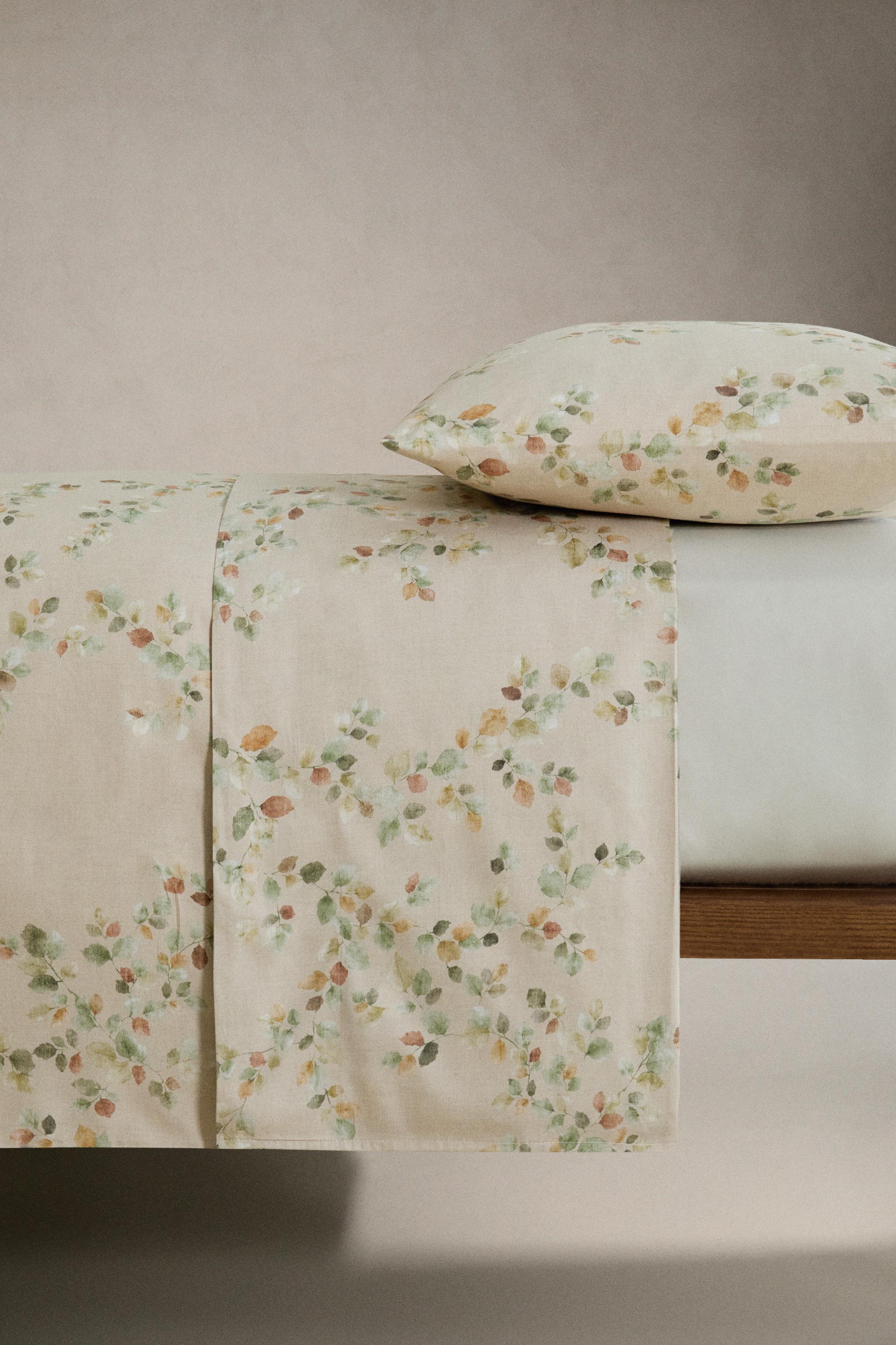 HOUSSE DE COUETTE SATIN IMPRIMÉ FEUILLES